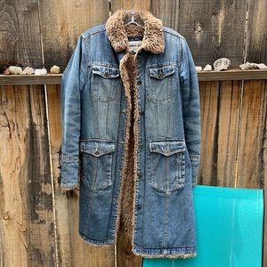 Vintage Charles Klein Denim Faux Fur Trench Coat